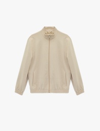 Uzun Kollu Cepli Dik Yaka Fermuarlı Slim Ceket