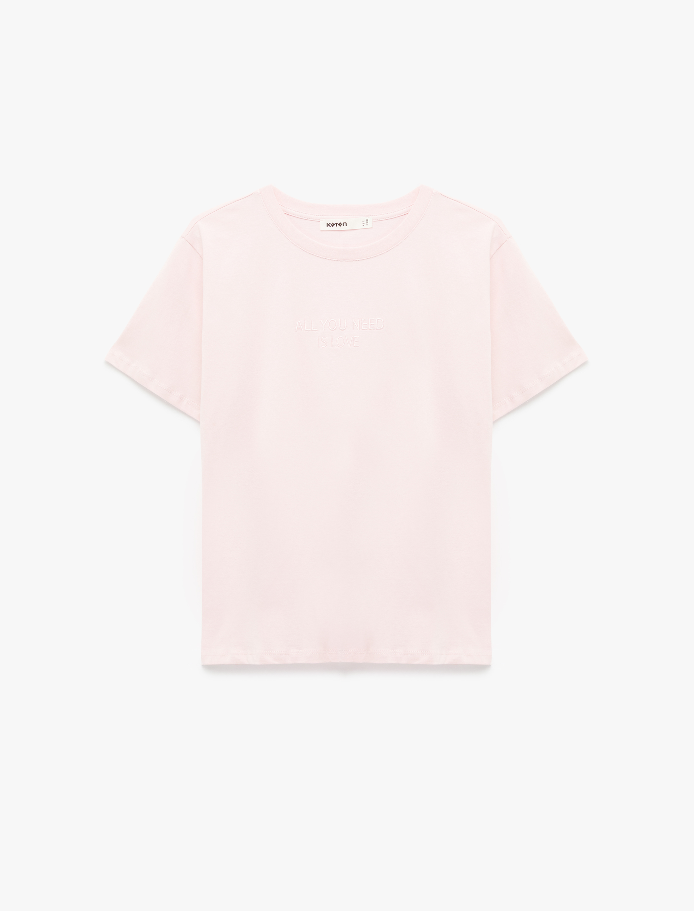   Pamuklu Bisiklet Yaka İşleme Detaylı Kısa Kollu Tişört