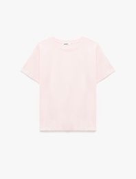 Pamuklu Bisiklet Yaka İşleme Detaylı Kısa Kollu Tişört