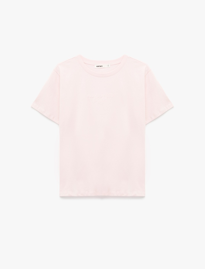  Pamuklu Bisiklet Yaka İşleme Detaylı Kısa Kollu Tişört