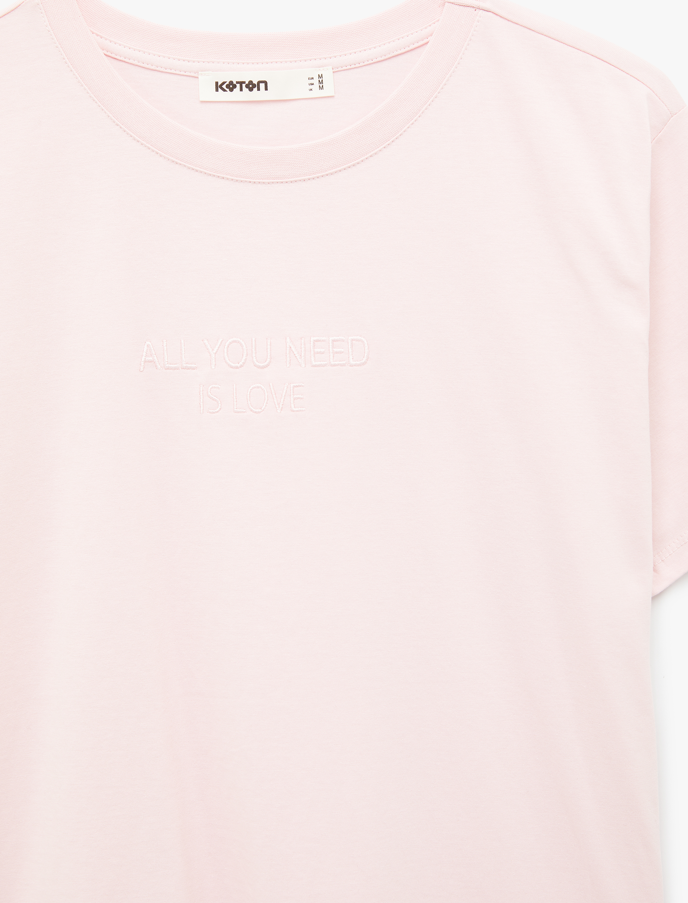   Pamuklu Bisiklet Yaka İşleme Detaylı Kısa Kollu Tişört