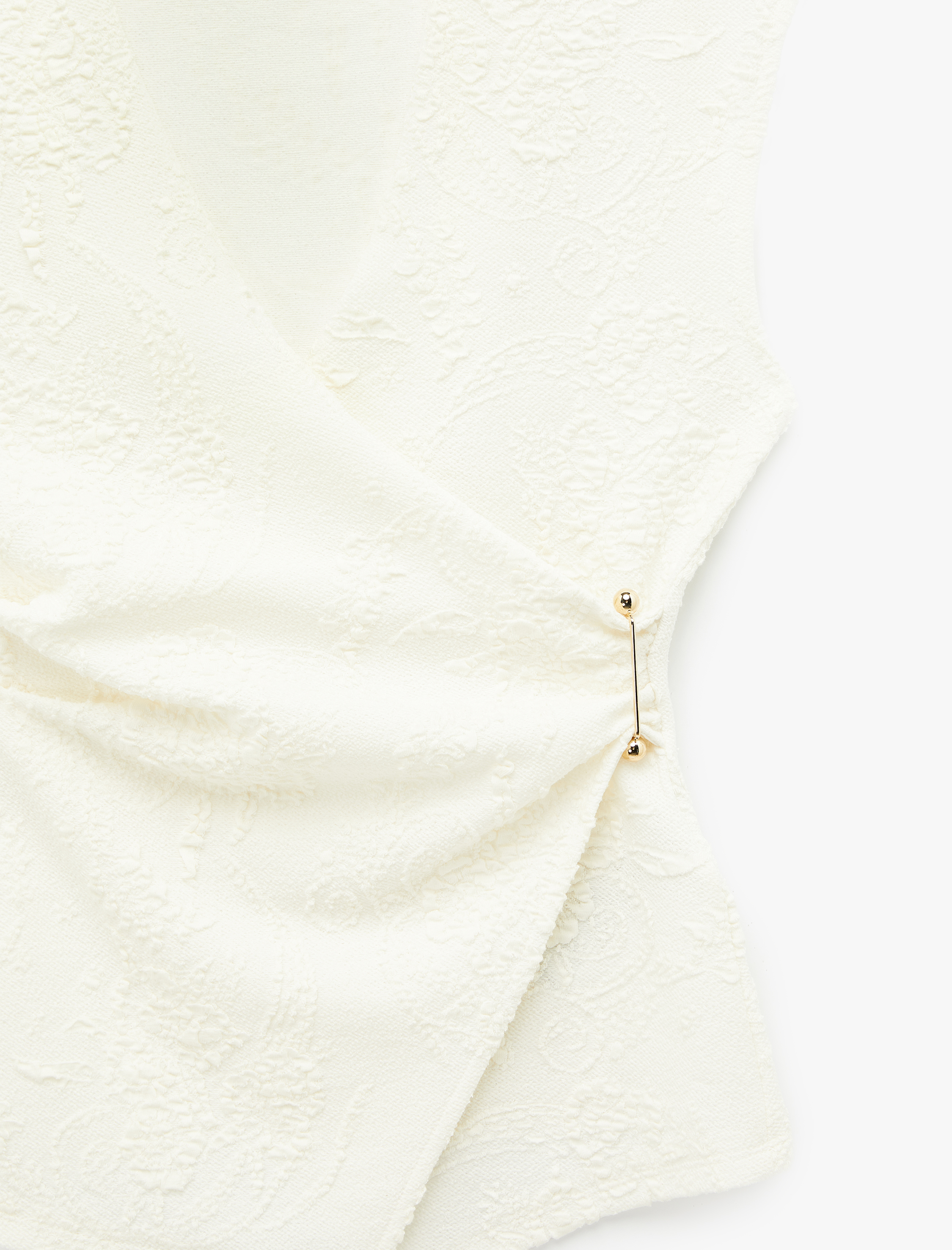   Aksesuarlı Drape Detaylı Floral Dokulu Kruvaze Yelek