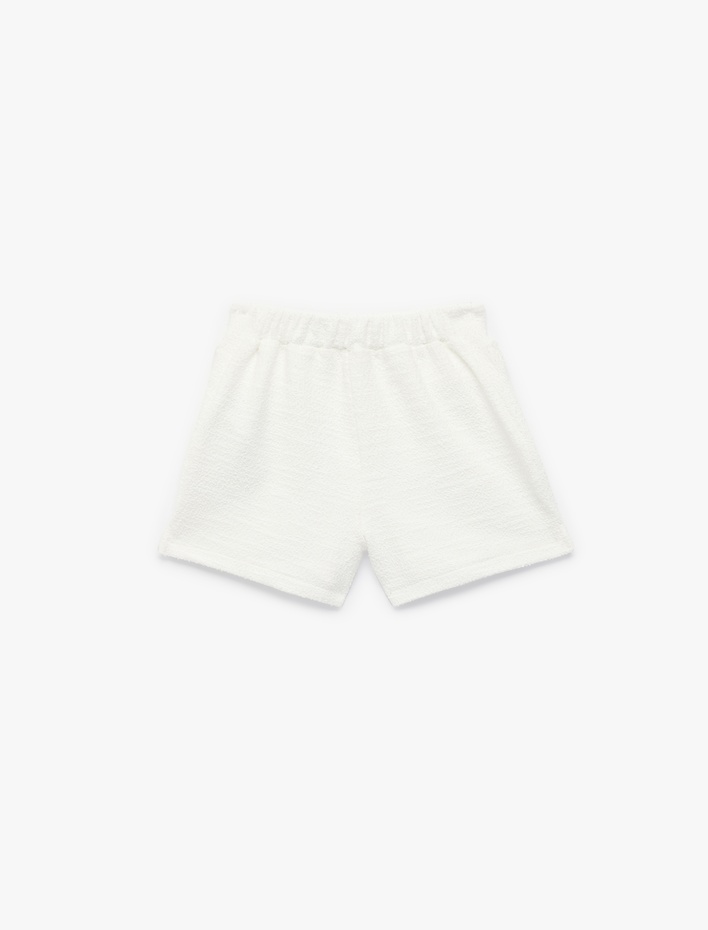 Kız Çocuk Beli Lastikli Kapaklı Cep Detaylı Tüvit Şort