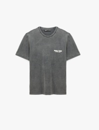 Regular Fit Kısa Kollu Pamuklu Yıkamalı Bisiklet Yaka Arkası Baskılı Tişört