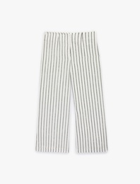 Modal Kumaş Yüksek Bel Geniş Paça Çizgili Pantolon