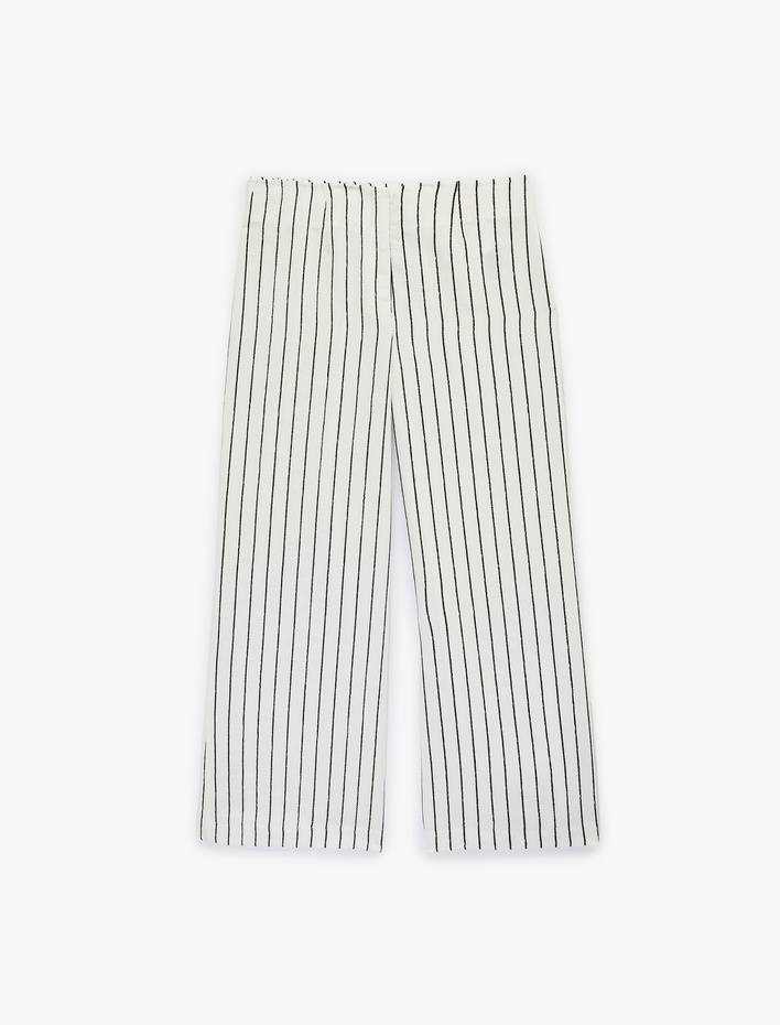  Modal Kumaş Yüksek Bel Geniş Paça Çizgili Pantolon