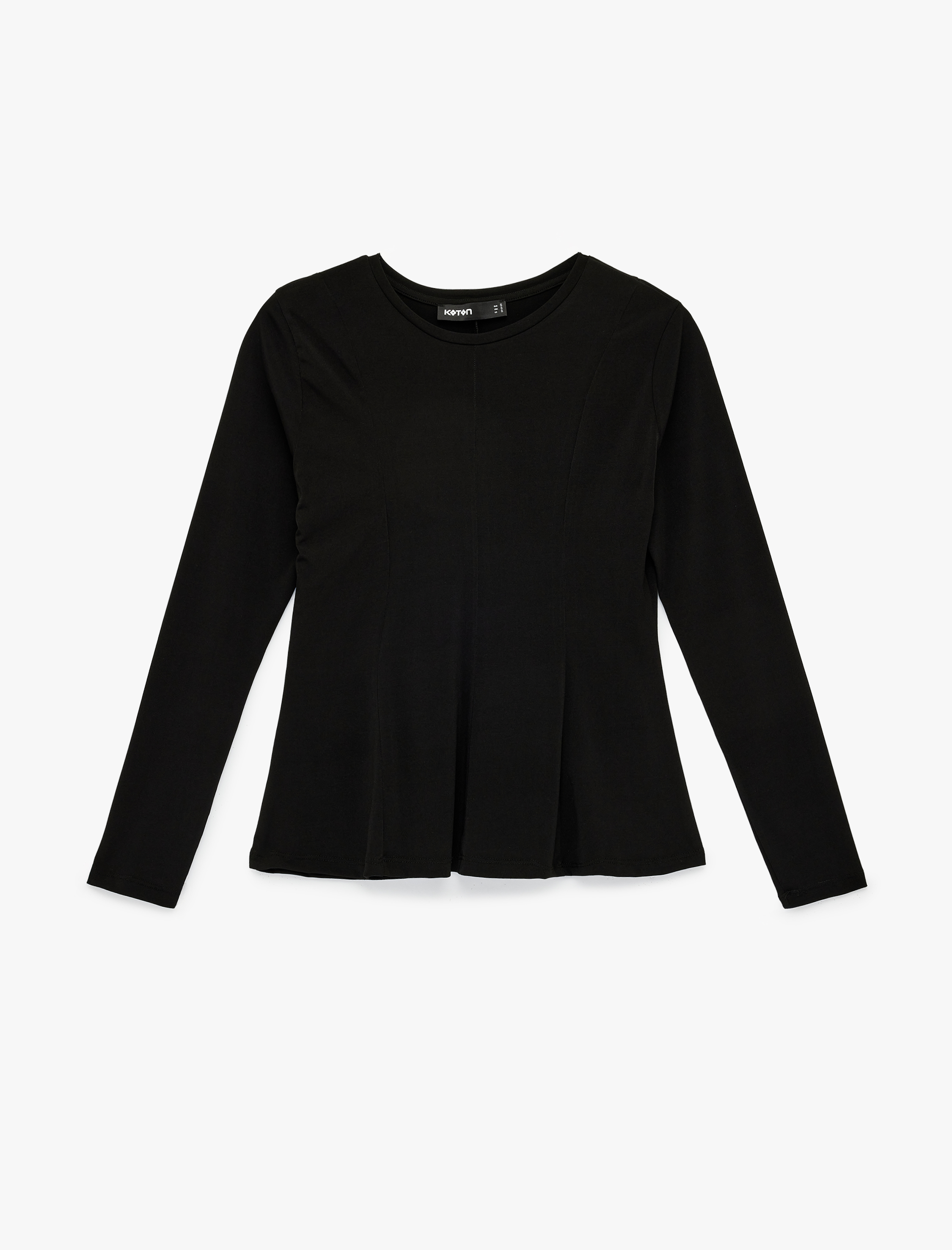   Slim Fit Sandy Kumaş Uzun Kollu Bisiklet Yaka Hafif Peplum Kesim Tişört