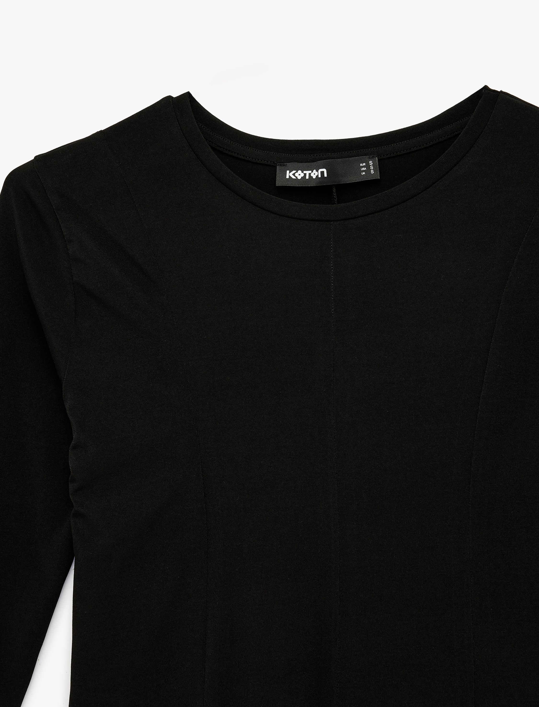   Slim Fit Sandy Kumaş Uzun Kollu Bisiklet Yaka Hafif Peplum Kesim Tişört