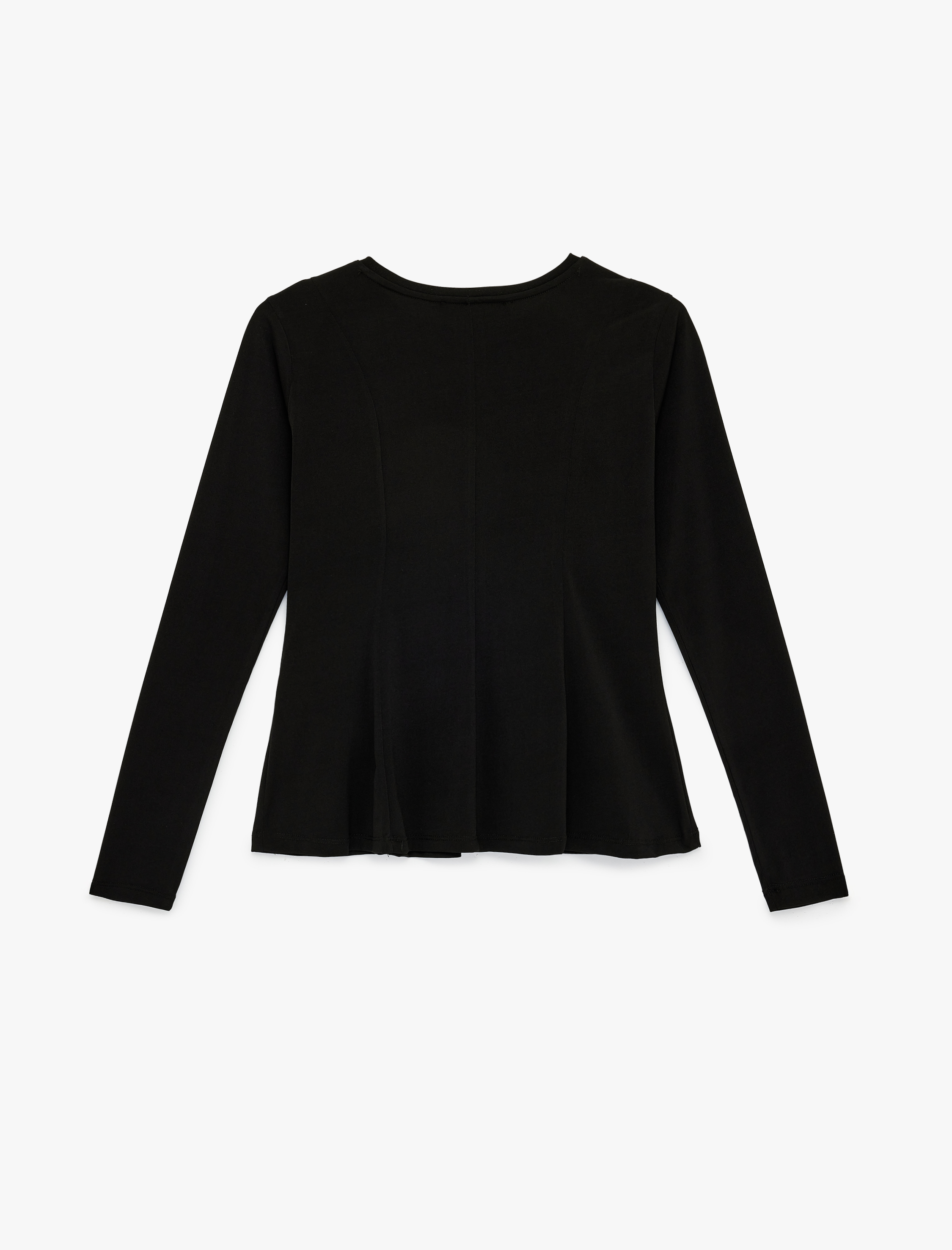   Slim Fit Sandy Kumaş Uzun Kollu Bisiklet Yaka Hafif Peplum Kesim Tişört