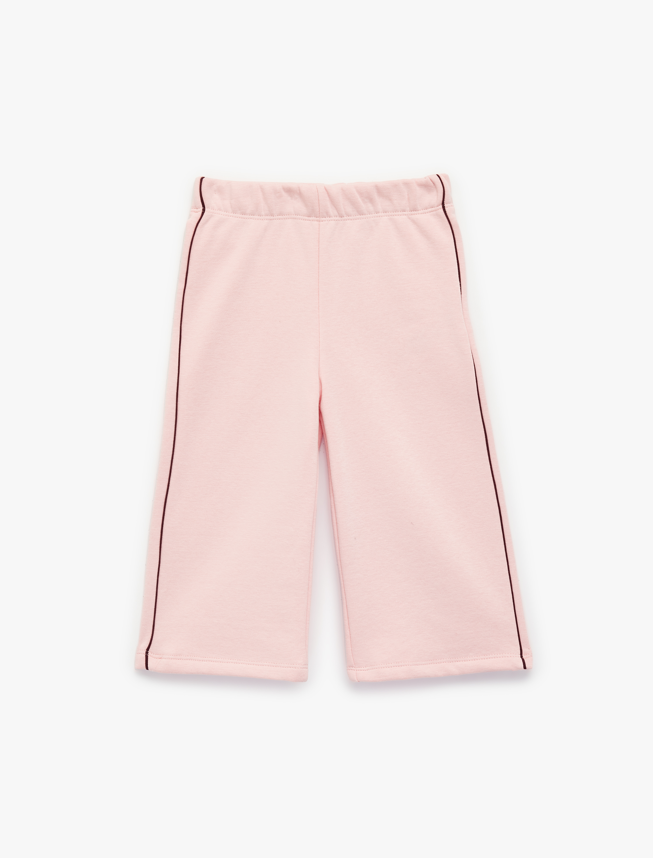  Kız Bebek Beli Lastikli Pamuklu Şardonlu Biyeli Geniş Paça Eşofman Altı