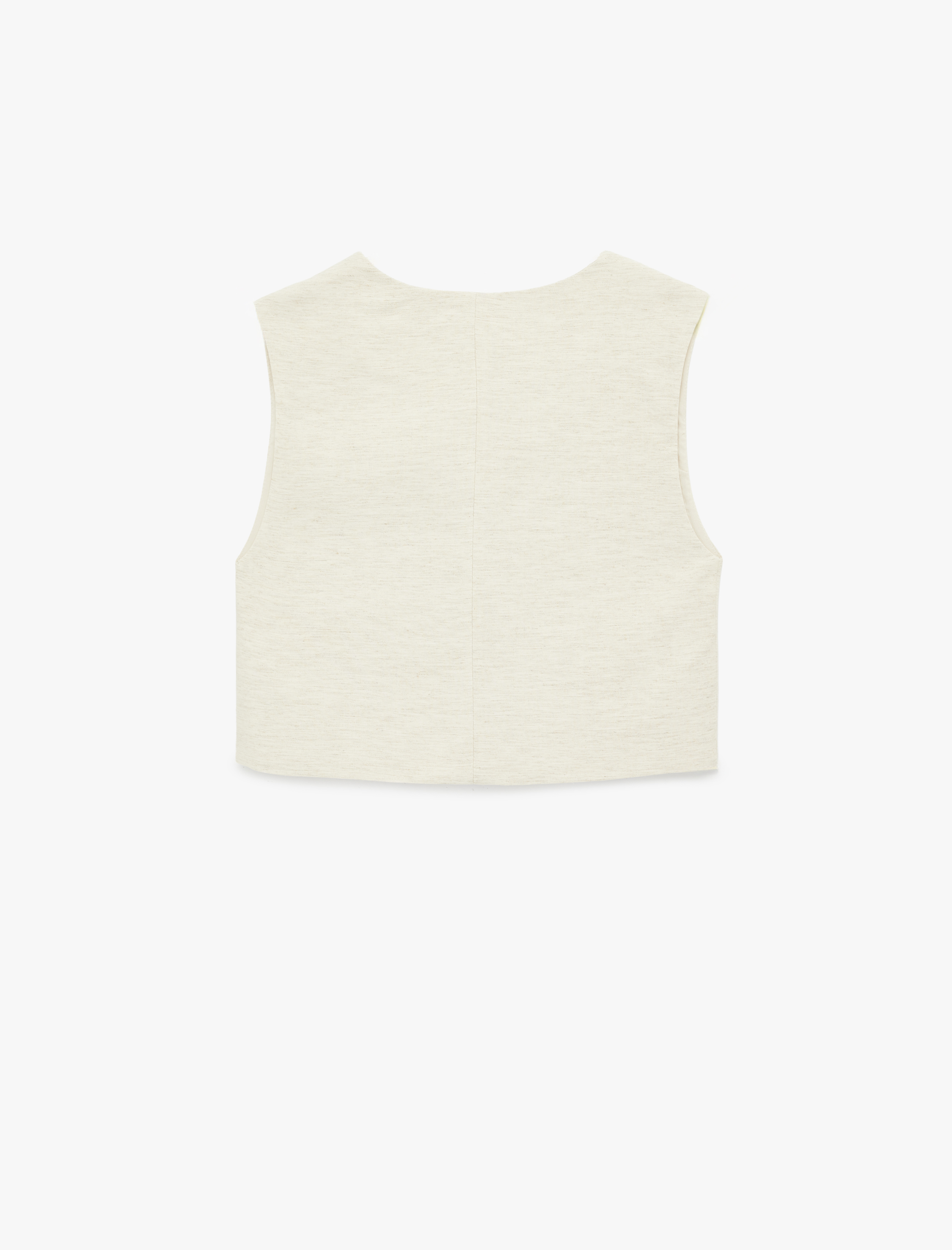   Keten Karışımlı V Yaka Düğmeli Crop Yelek