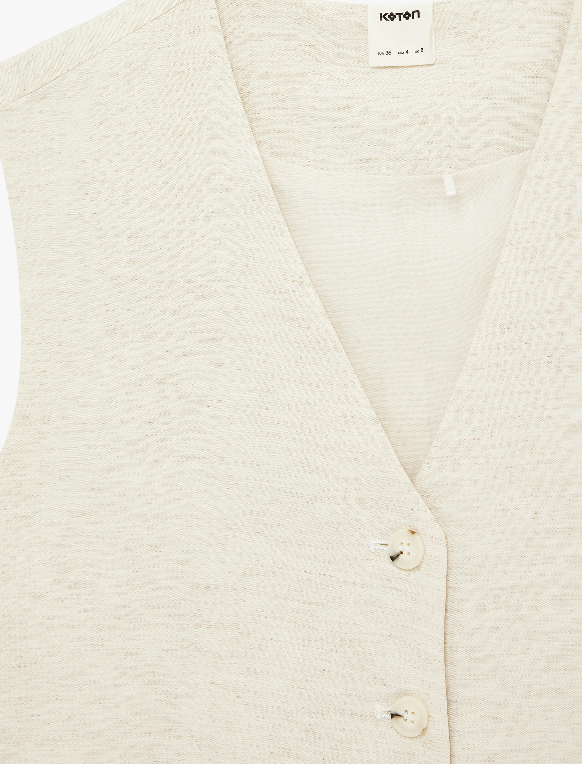   Keten Karışımlı V Yaka Düğmeli Crop Yelek