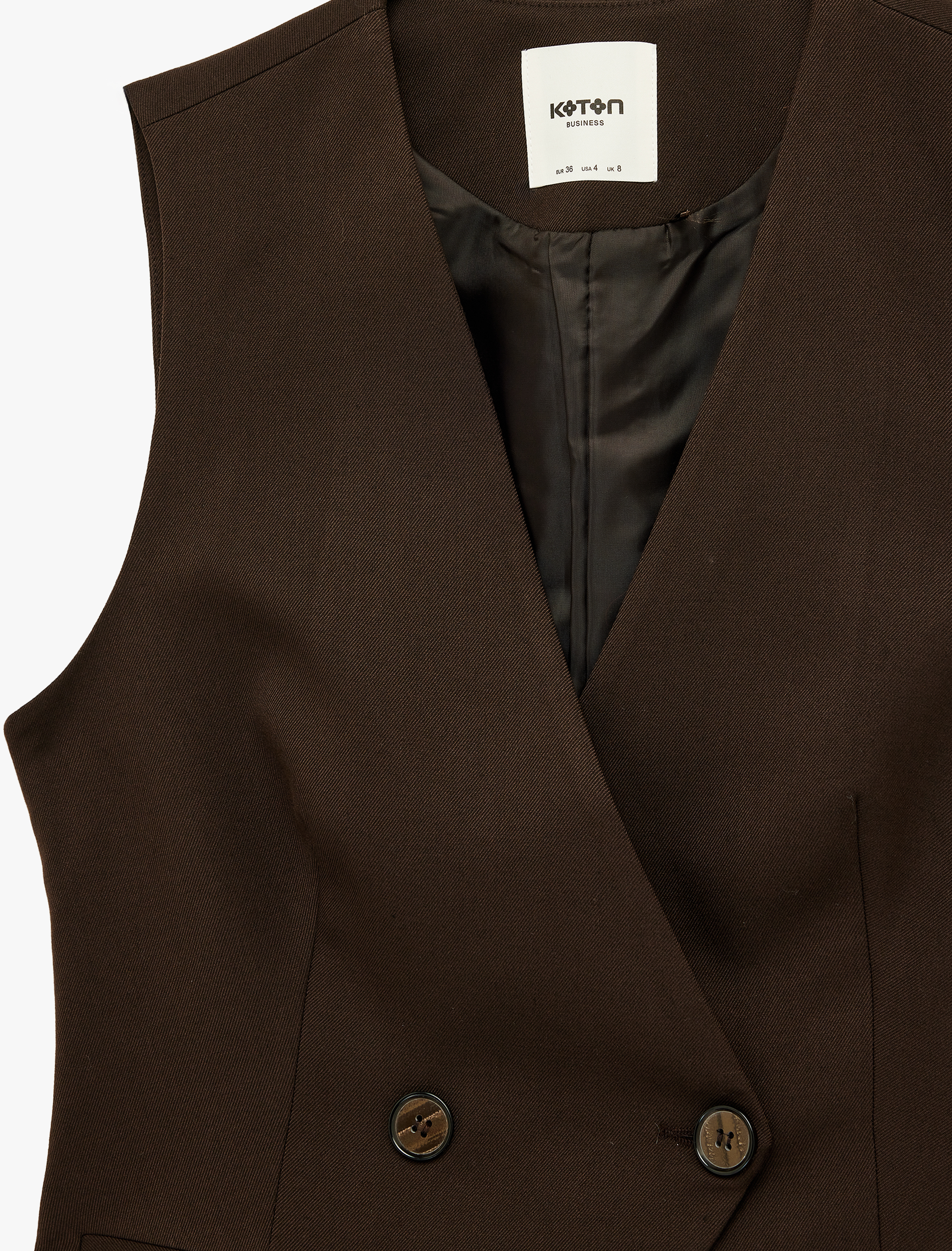   Düğmeli Cep Detaylı Viskon Karışımlı Kolsuz Kruvaze Yaka Yelek