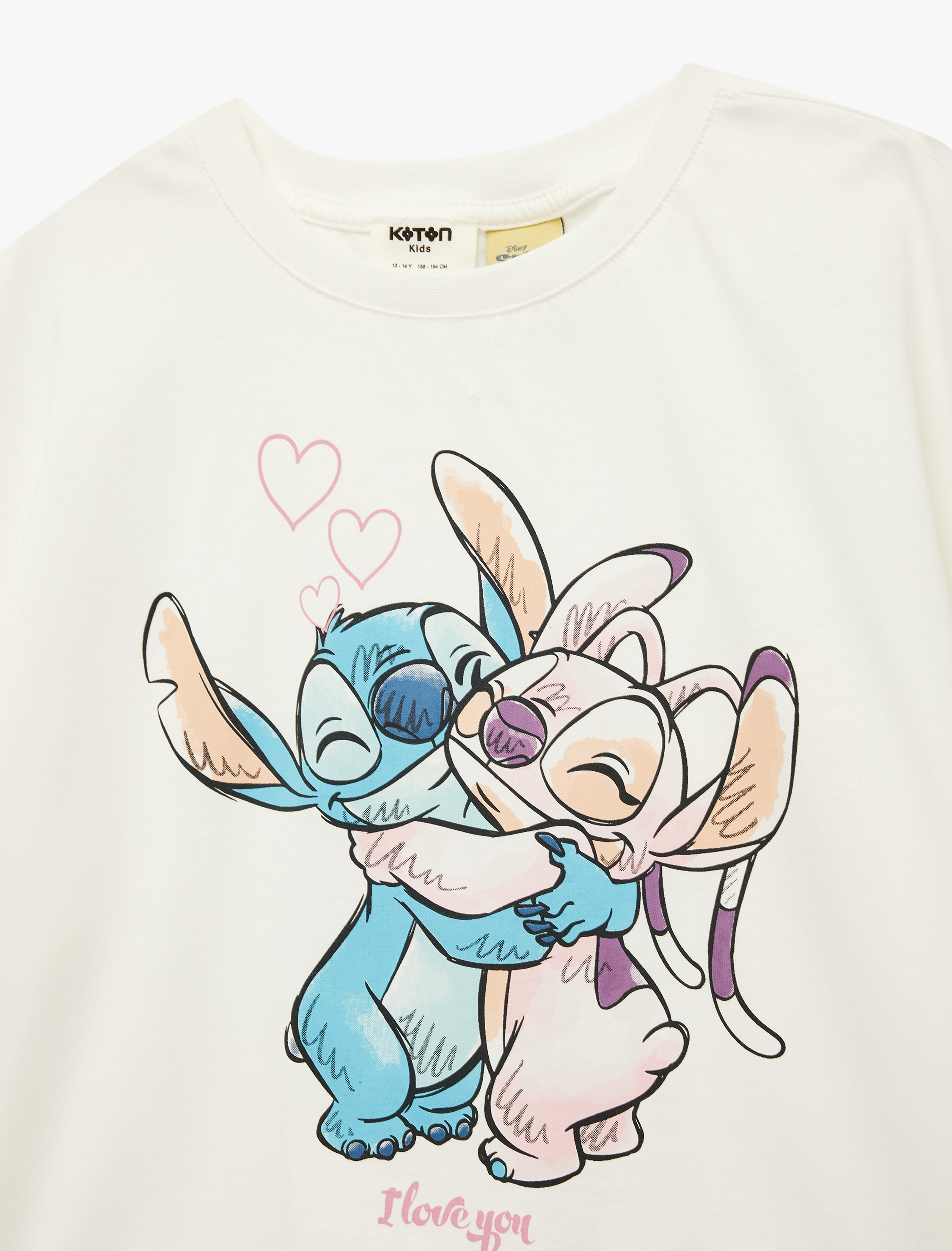  Kız Çocuk Stitch Baskılı Pamuklu Bisiklet Yaka Kısa Kollu Lisanslı Tişört