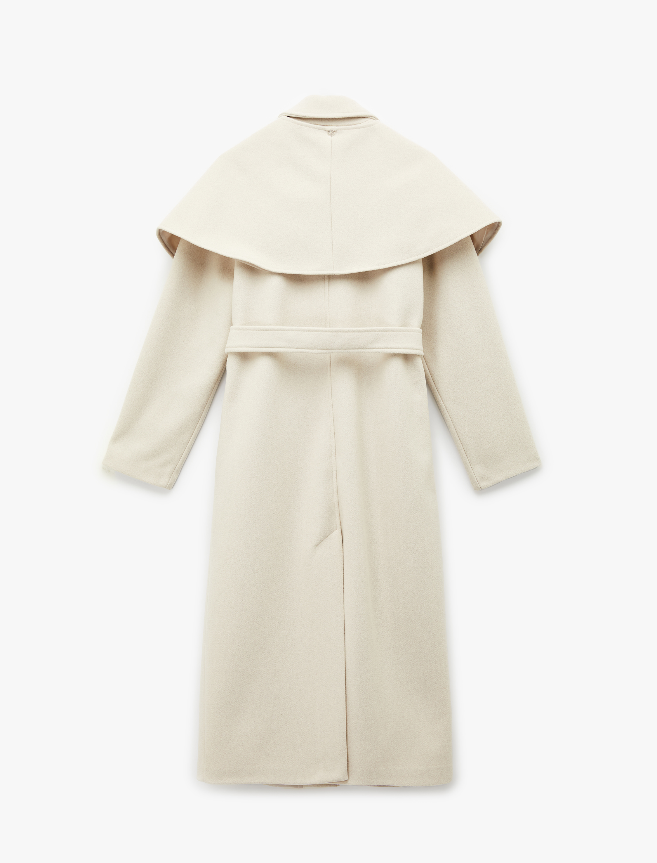   Uzun Pelerin Kaban Kaşe Kemerli Cepli Düğmeli