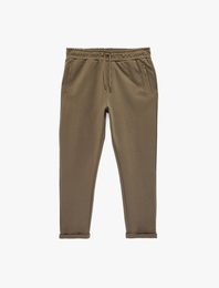 Pamuklu Cepli Duble Paça Beli Bağcıklı Tapered Spor Eşofman Altı