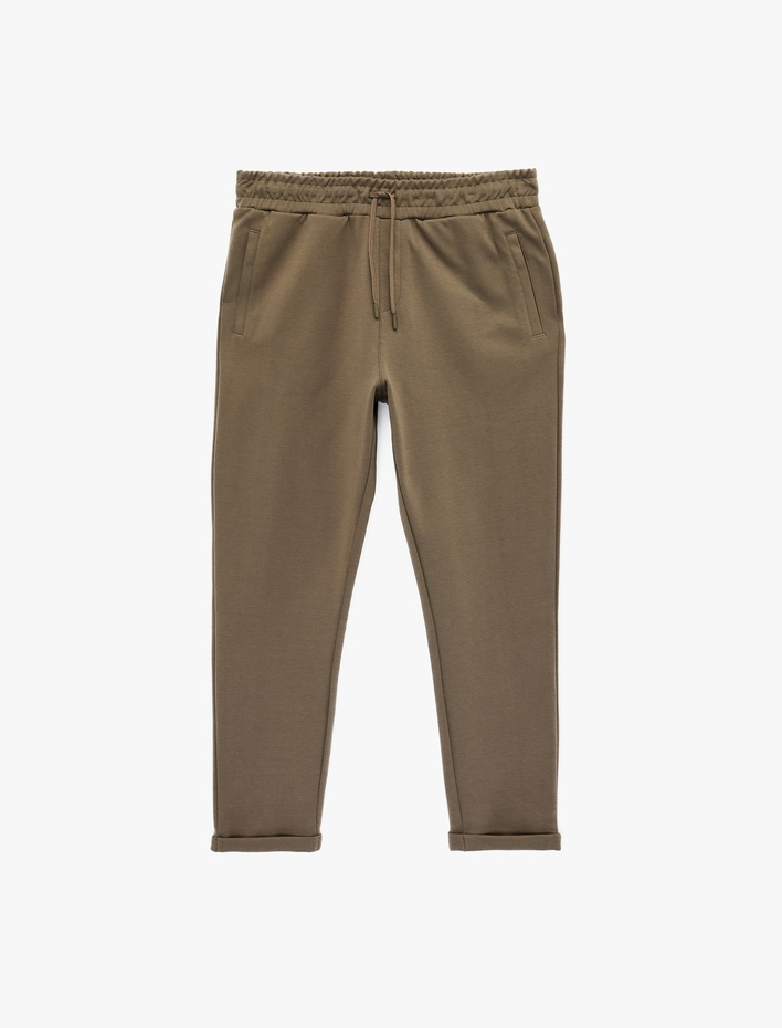  Pamuklu Cepli Duble Paça Beli Bağcıklı Tapered Spor Eşofman Altı