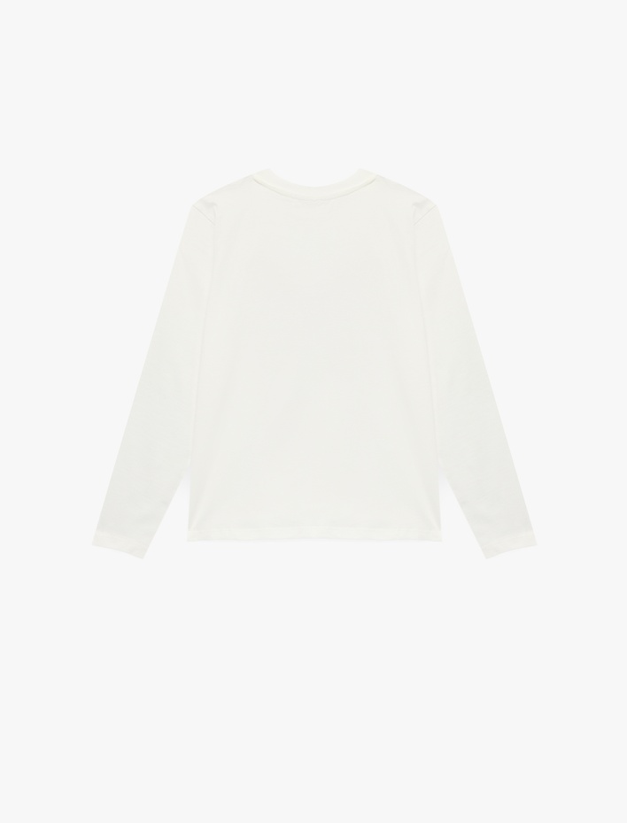 Kız Çocuk Pullu Payetli Uzun Kollu Bisiklet Yaka Kelebek Baskılı Pamuklu Tişört