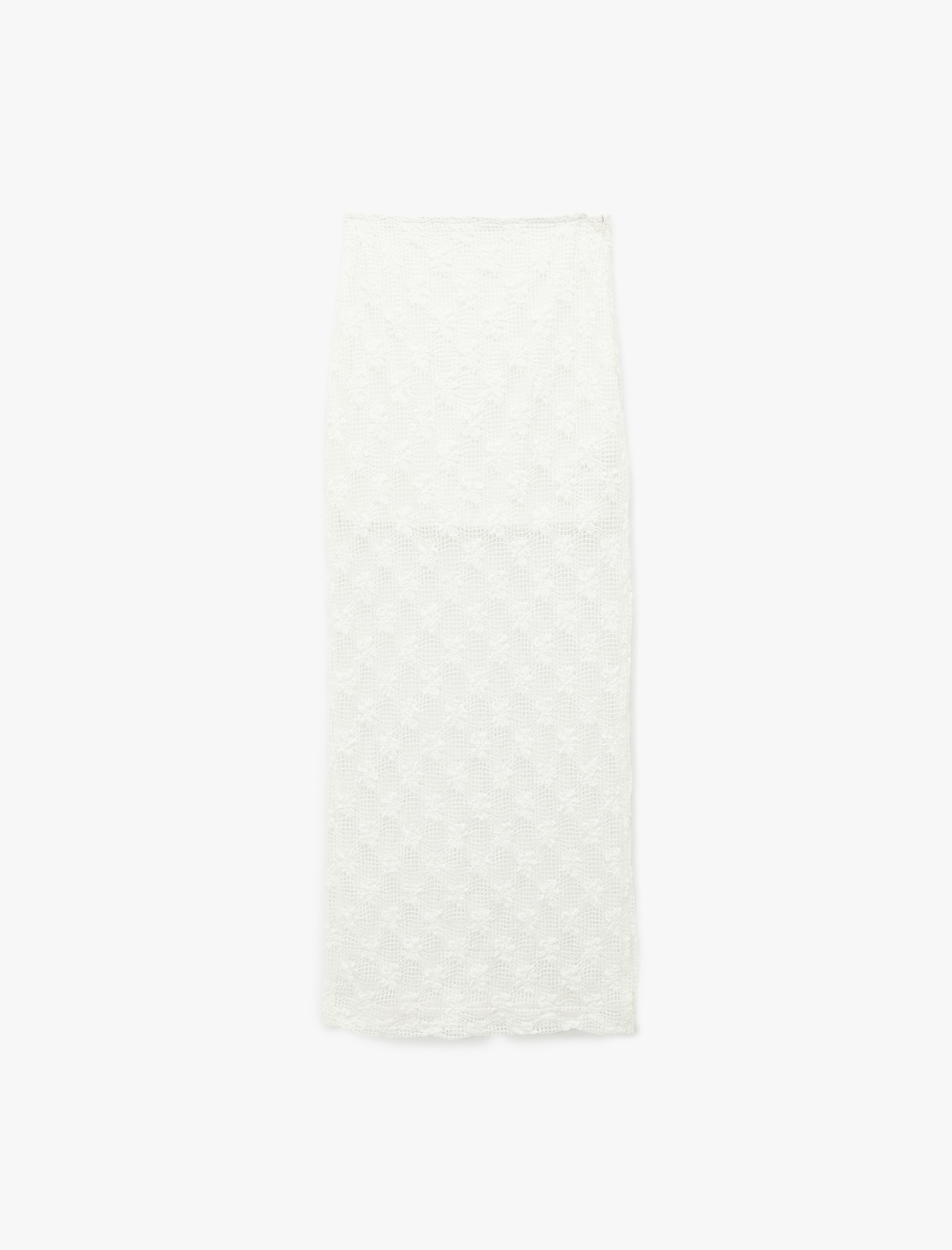   Slim Fit Yüksek Bel Yırtmaçlı Dantel Kalem Etek