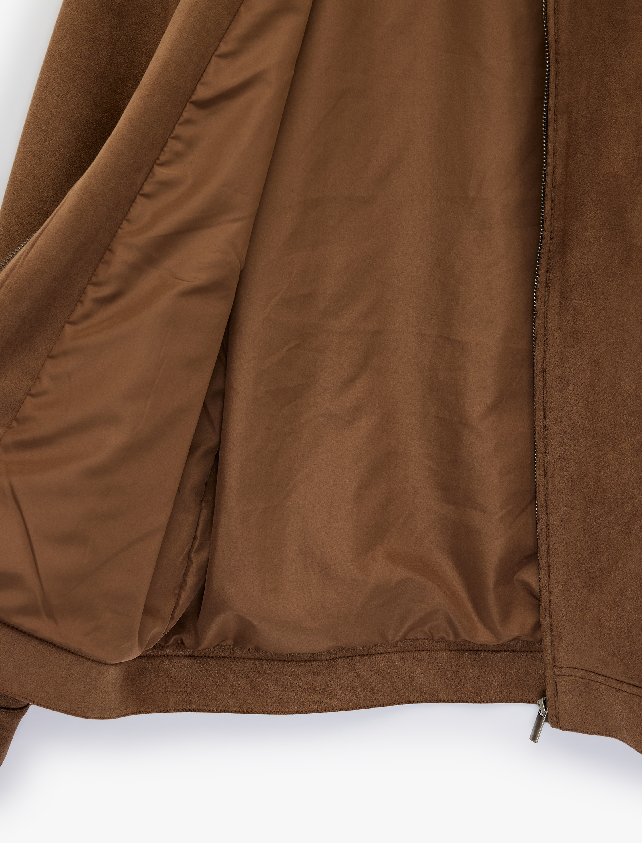   Uzun Kollu Dik Yaka Cepli Fermuarlı Slim Fit Suni Süet Bomber Ceket