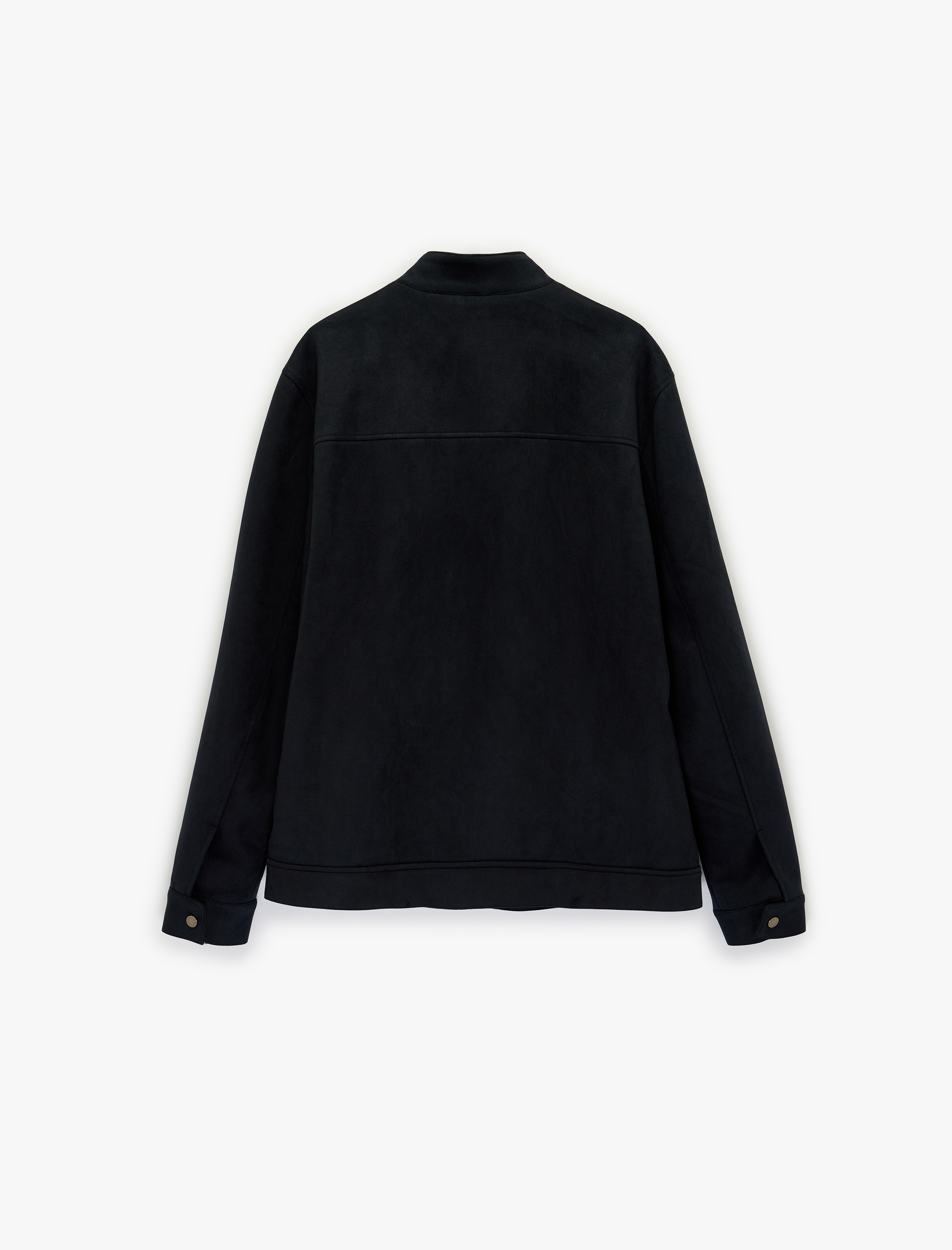   Uzun Kollu Dik Yaka Cepli Fermuarlı Slim Fit Suni Süet Bomber Ceket