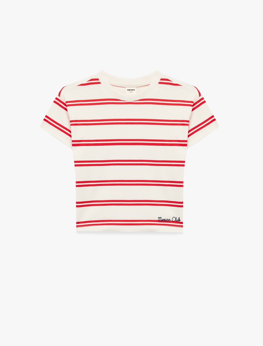 Koton Erkek Bebek Pamuklu Kısa Kollu Bisiklet Yaka Baskı Detaylı Çizgili Oversize T-Shirt