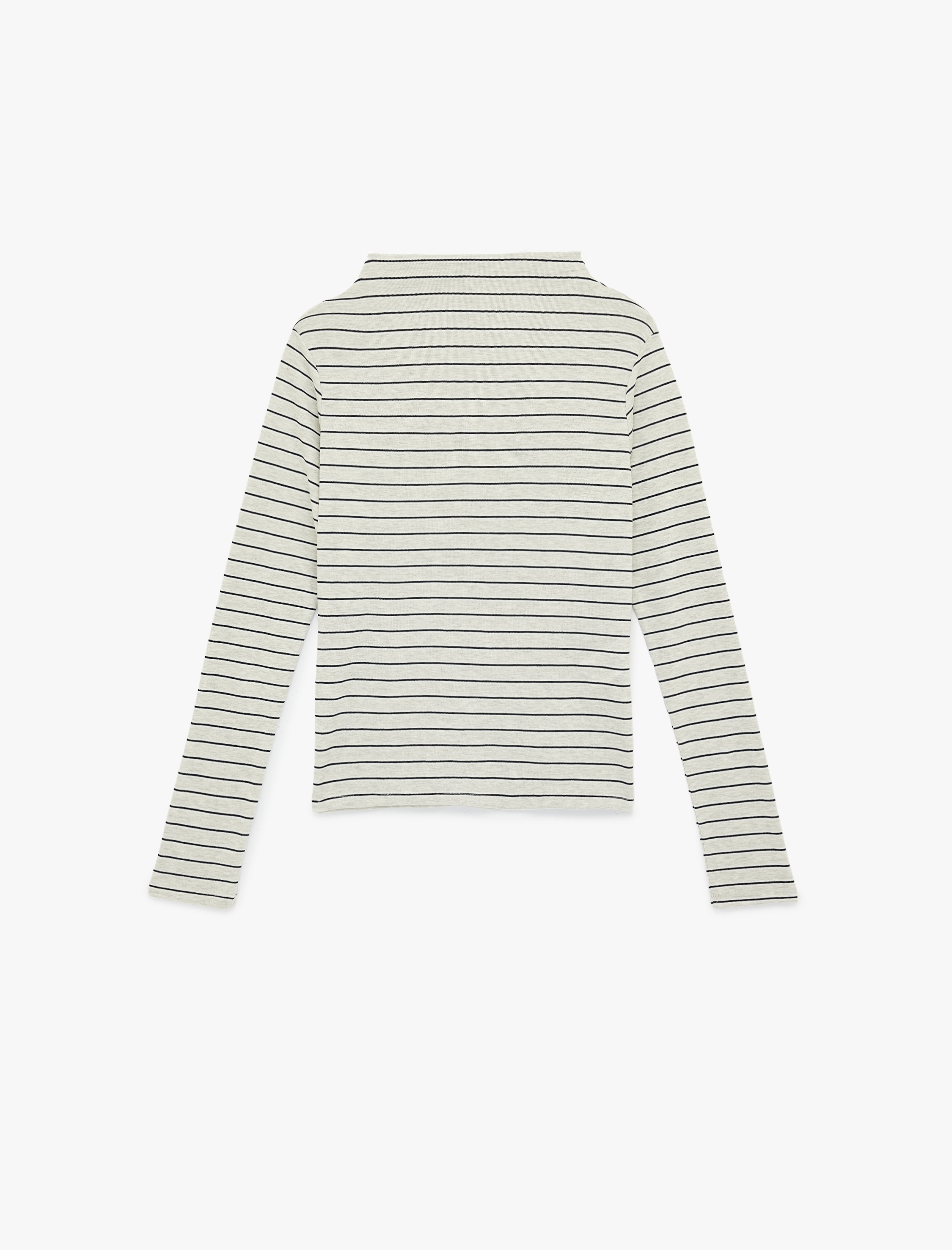   Slim Fit Uzun Kollu Geniş Hafif Dik Yaka Çizgili Tişört