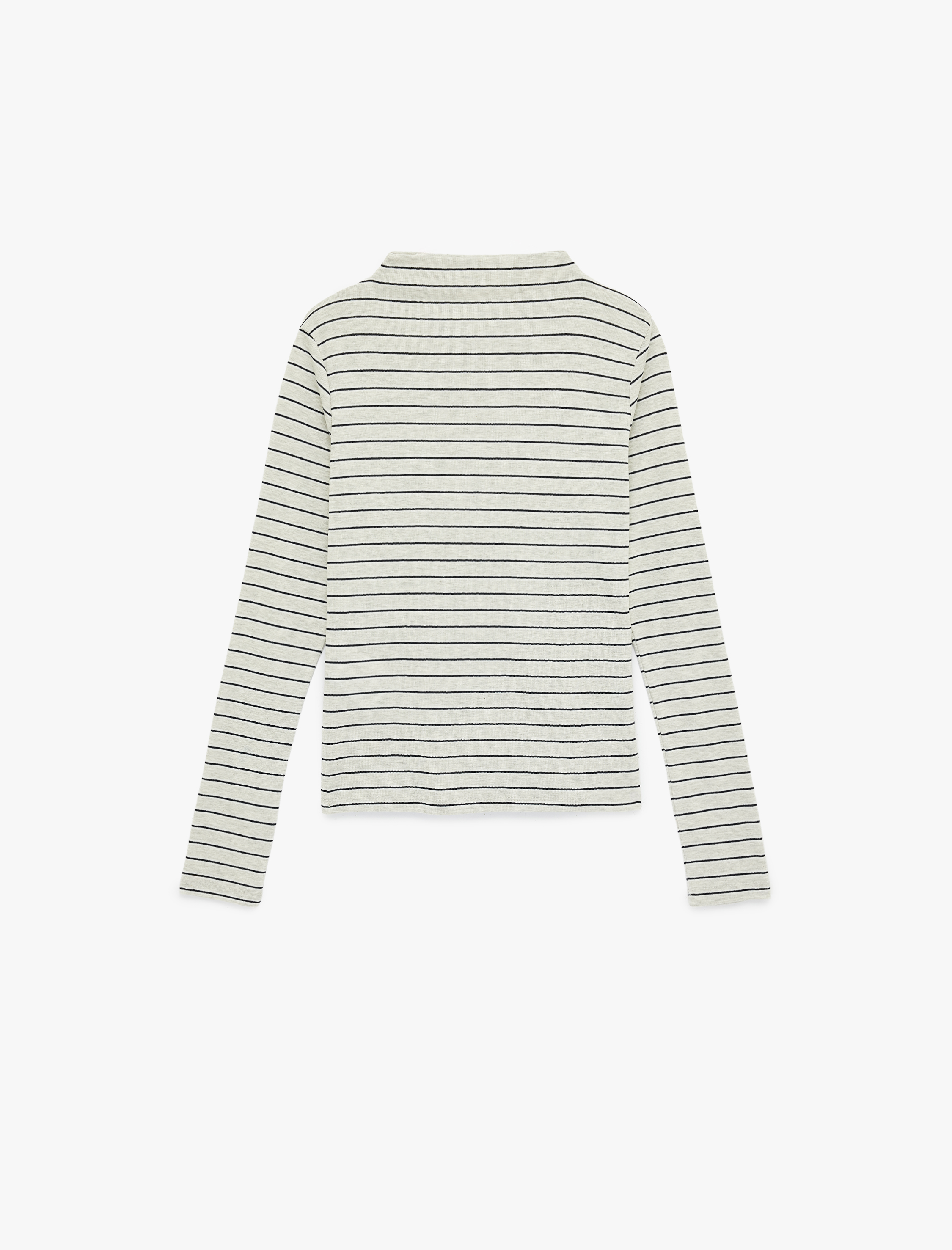   Slim Fit Uzun Kollu Geniş Hafif Dik Yaka Çizgili Tişört