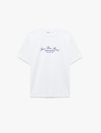 Kısa Kollu Bisiklet Yaka Baskılı Pamuklu Oversize Tişört