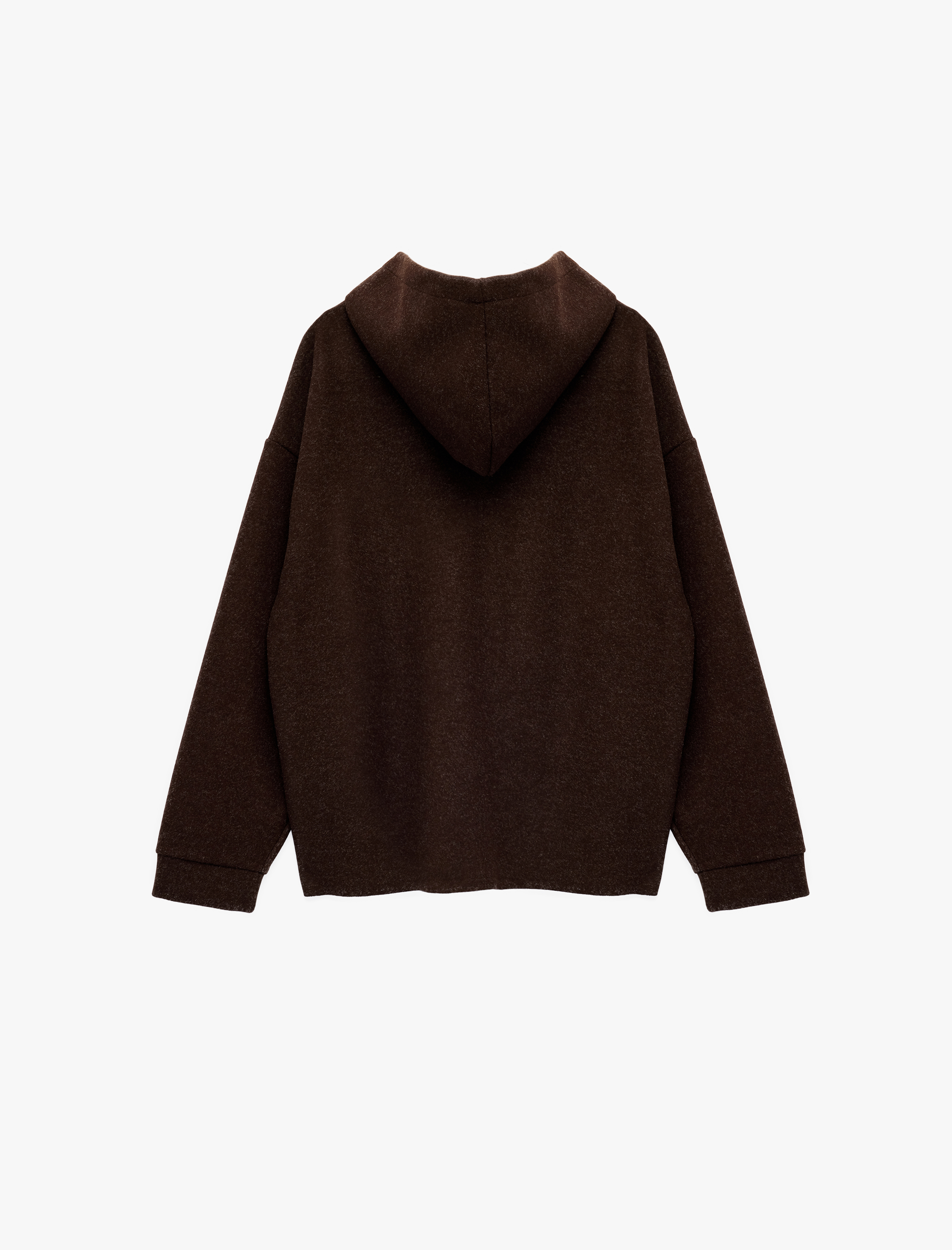   Kaşe Uzun Kollu Kapüşonlu Cep Detaylı Oversize Fermuarlı Sweatshirt