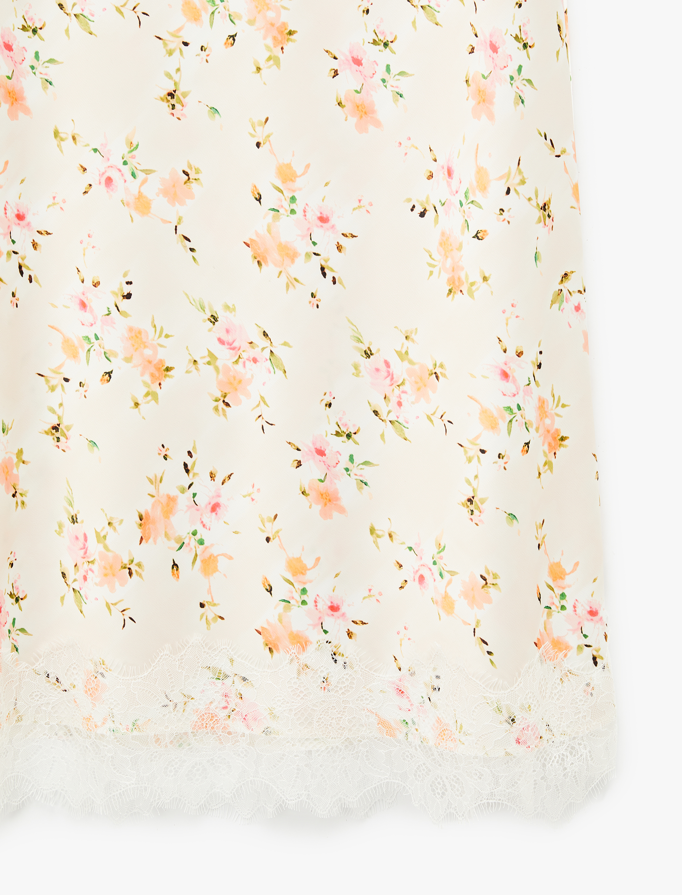   Dantel Detaylı Çiçekli Kloş Midi Saten Etek