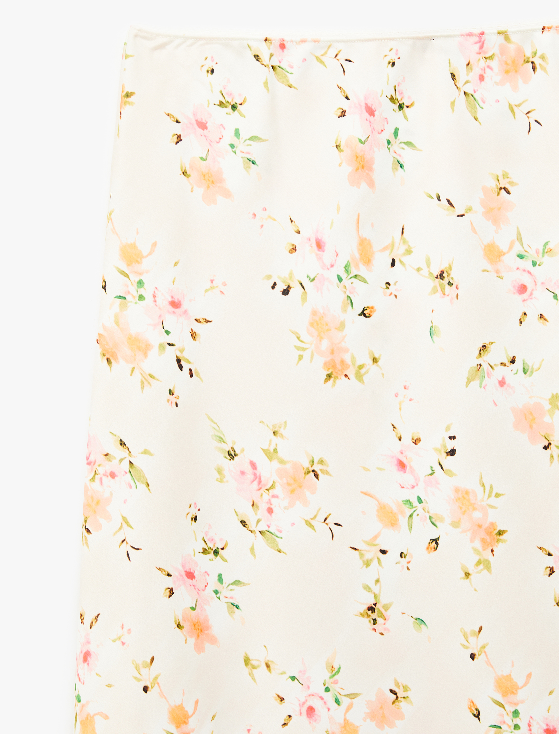   Dantel Detaylı Çiçekli Kloş Midi Saten Etek