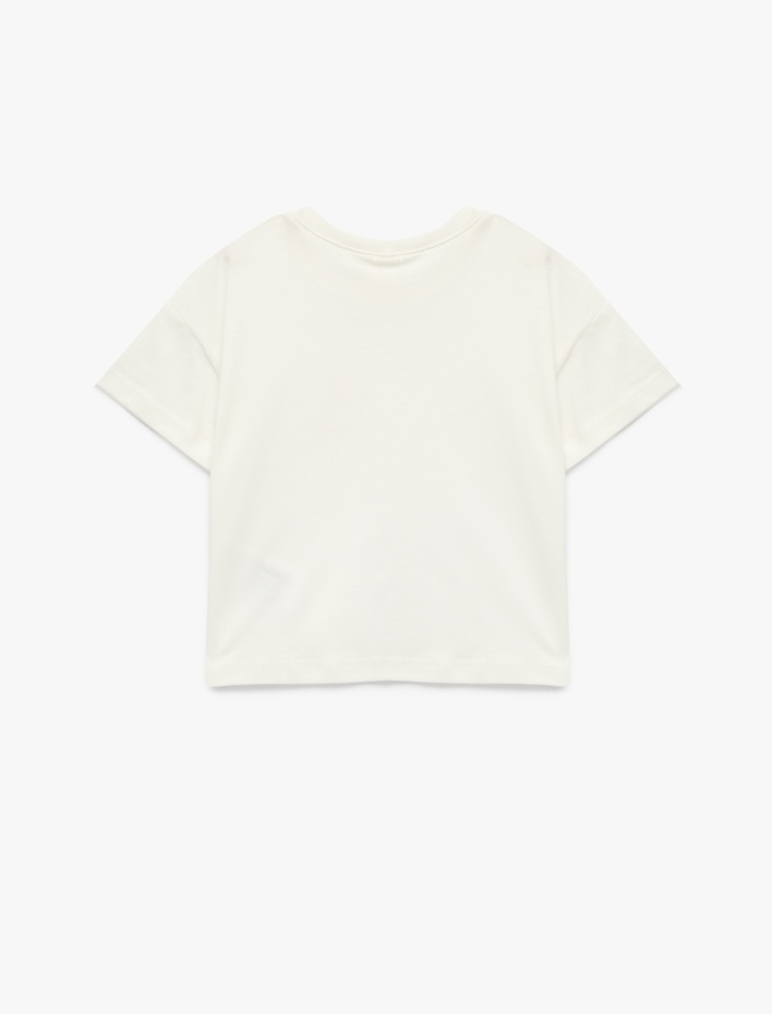 Kız Bebek Kısa Kollu Bisiklet Yaka Cep Detaylı Pamuklu Tişört