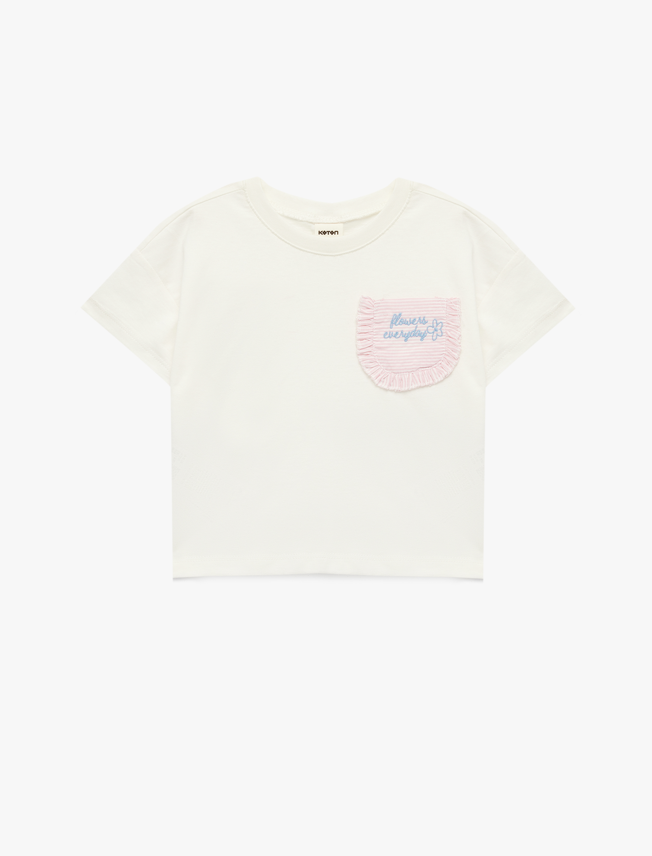  Kız Bebek Kısa Kollu Bisiklet Yaka Cep Detaylı Pamuklu Tişört