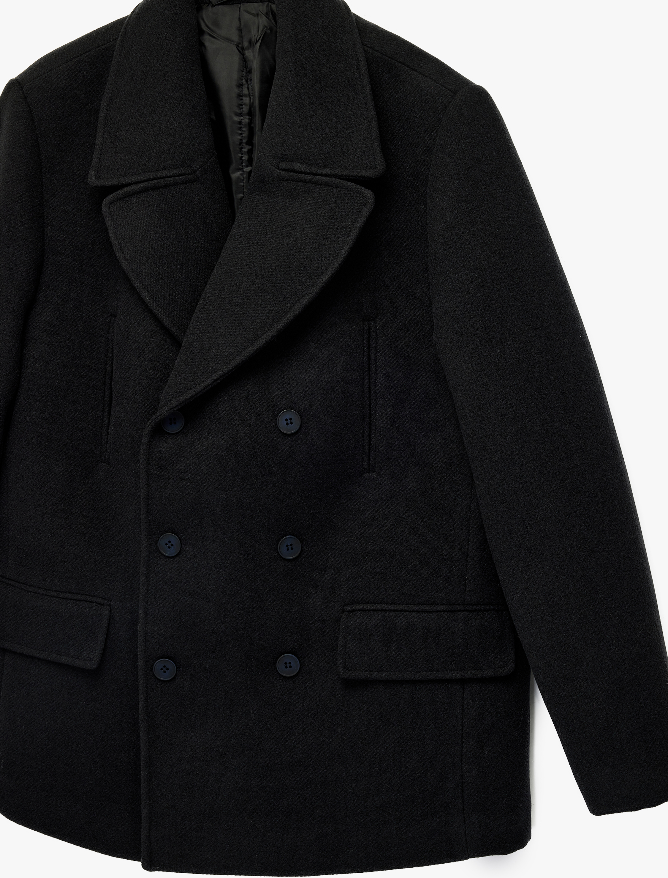   Uzun Kollu Cepli Kruvaze Yaka Kaşe Kaban