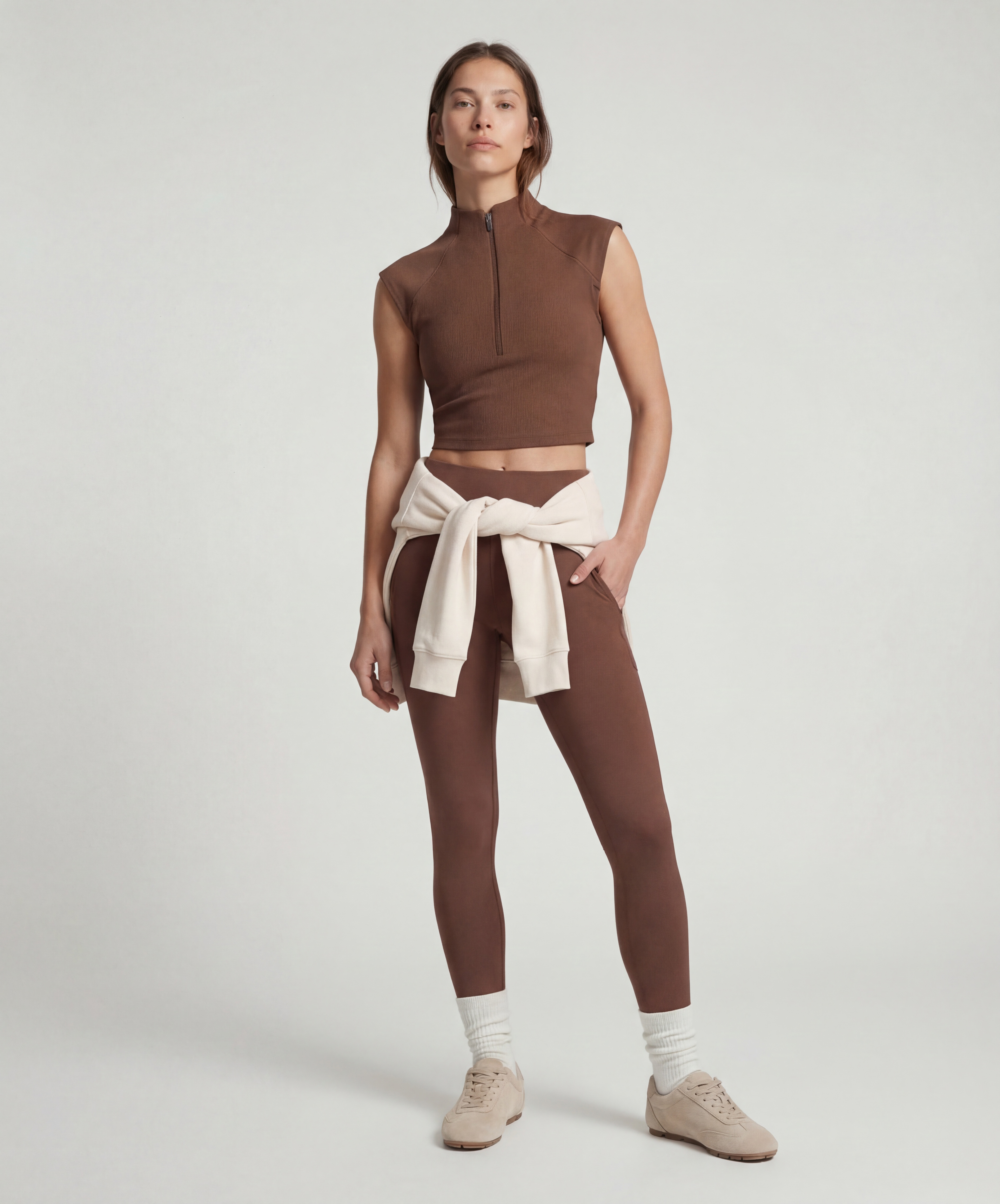   Dik Yaka Yarım Fermuarlı Slim Fit Crop Spor Atlet