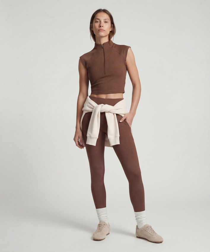  Dik Yaka Yarım Fermuarlı Slim Fit Crop Spor Atlet