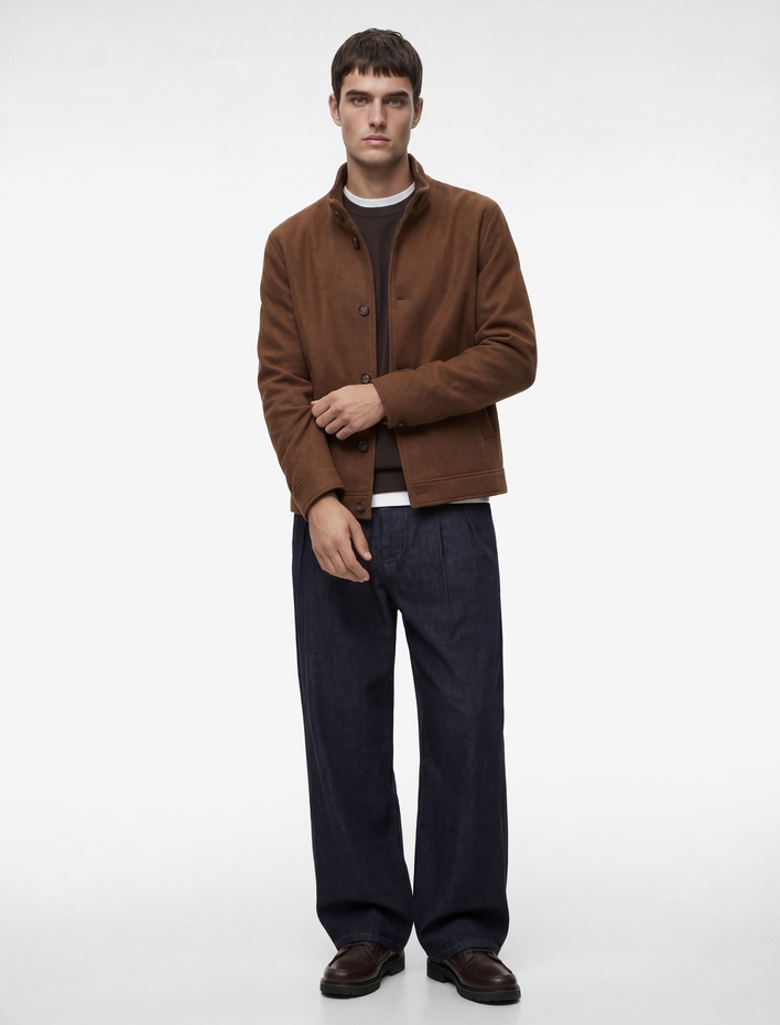  Regular Fit Cepli Dik Yaka Düğmeli Kaşe Ceket