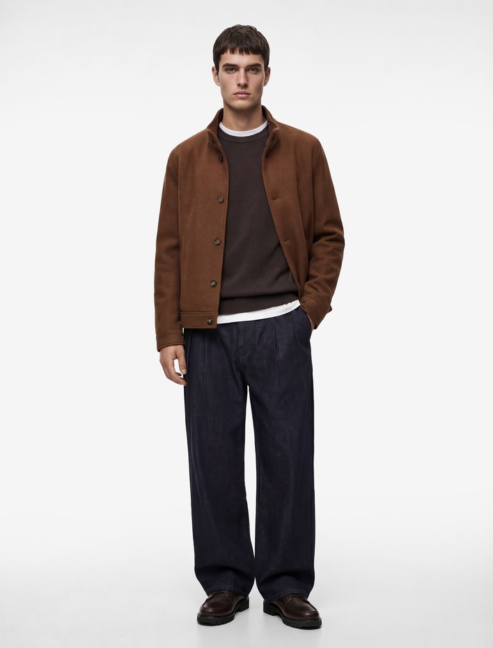  Regular Fit Cepli Dik Yaka Düğmeli Kaşe Ceket