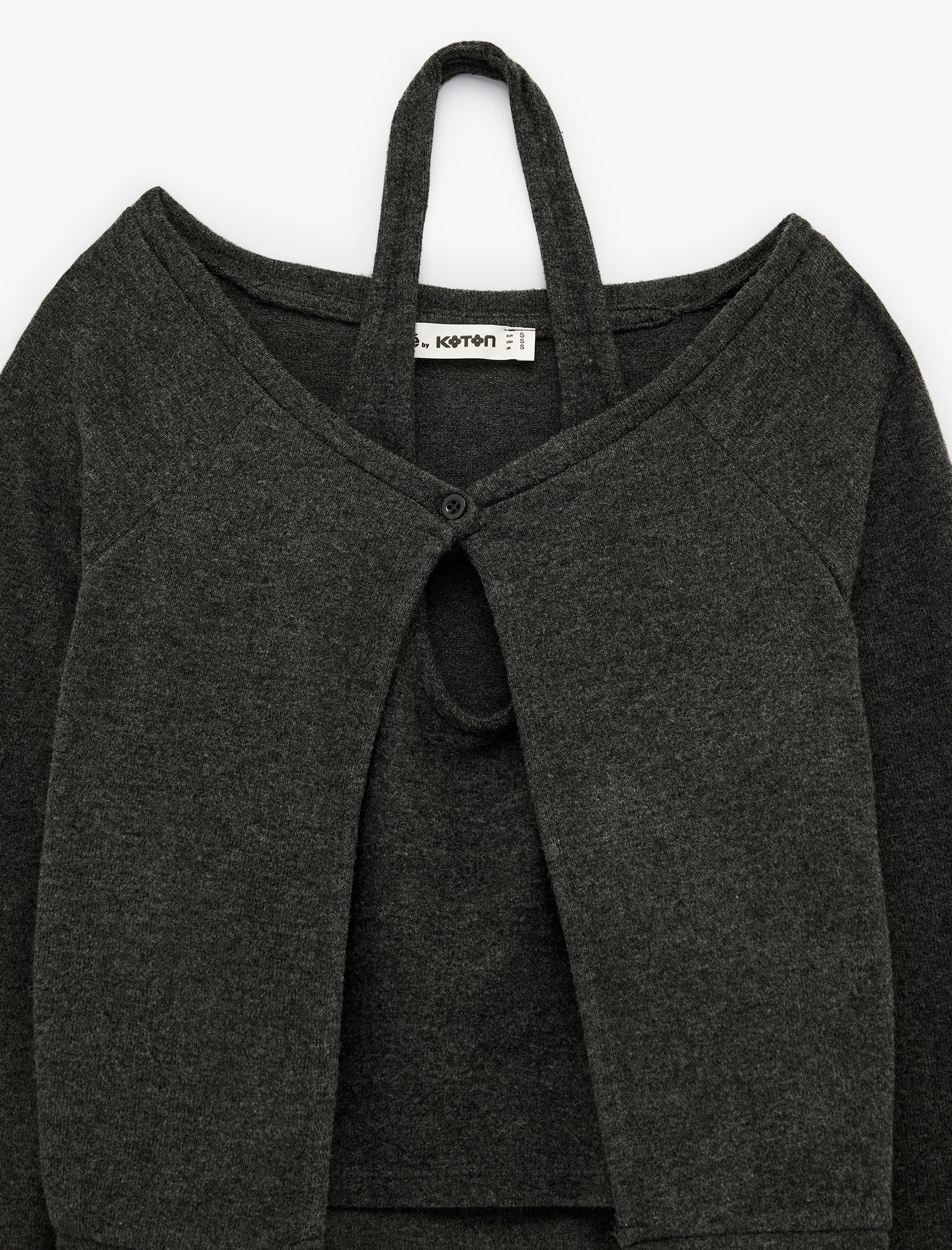   Uzun Kollu U Yaka Askılı Bluz Detaylı Hırka