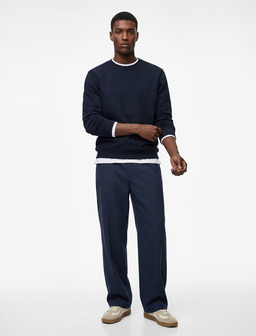 Koton Erkek Regular Fit Uzun Kollu Şardonlu Basic Bisiklet Yaka Sweatshirt