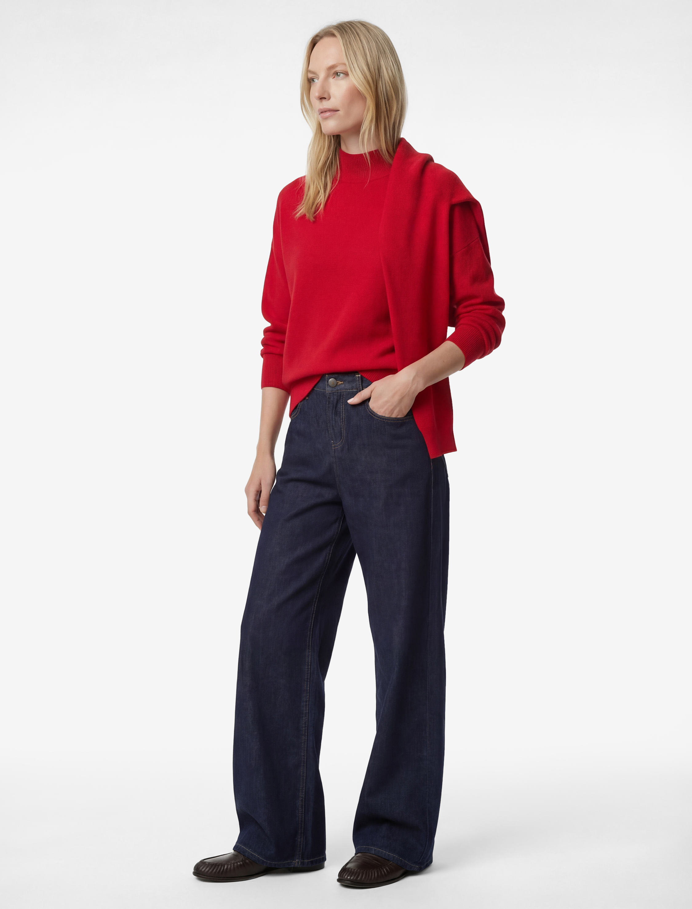   Oversize Viskon Karışımlı Uzun Kollu Dik Yaka Triko Kazak