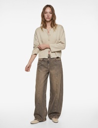 Uzun Kollu Bisiklet Yaka Düğmeli Triko Hırka