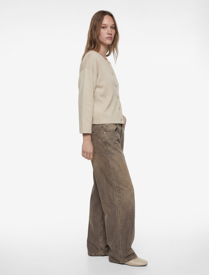  Uzun Kollu Bisiklet Yaka Düğmeli Triko Hırka