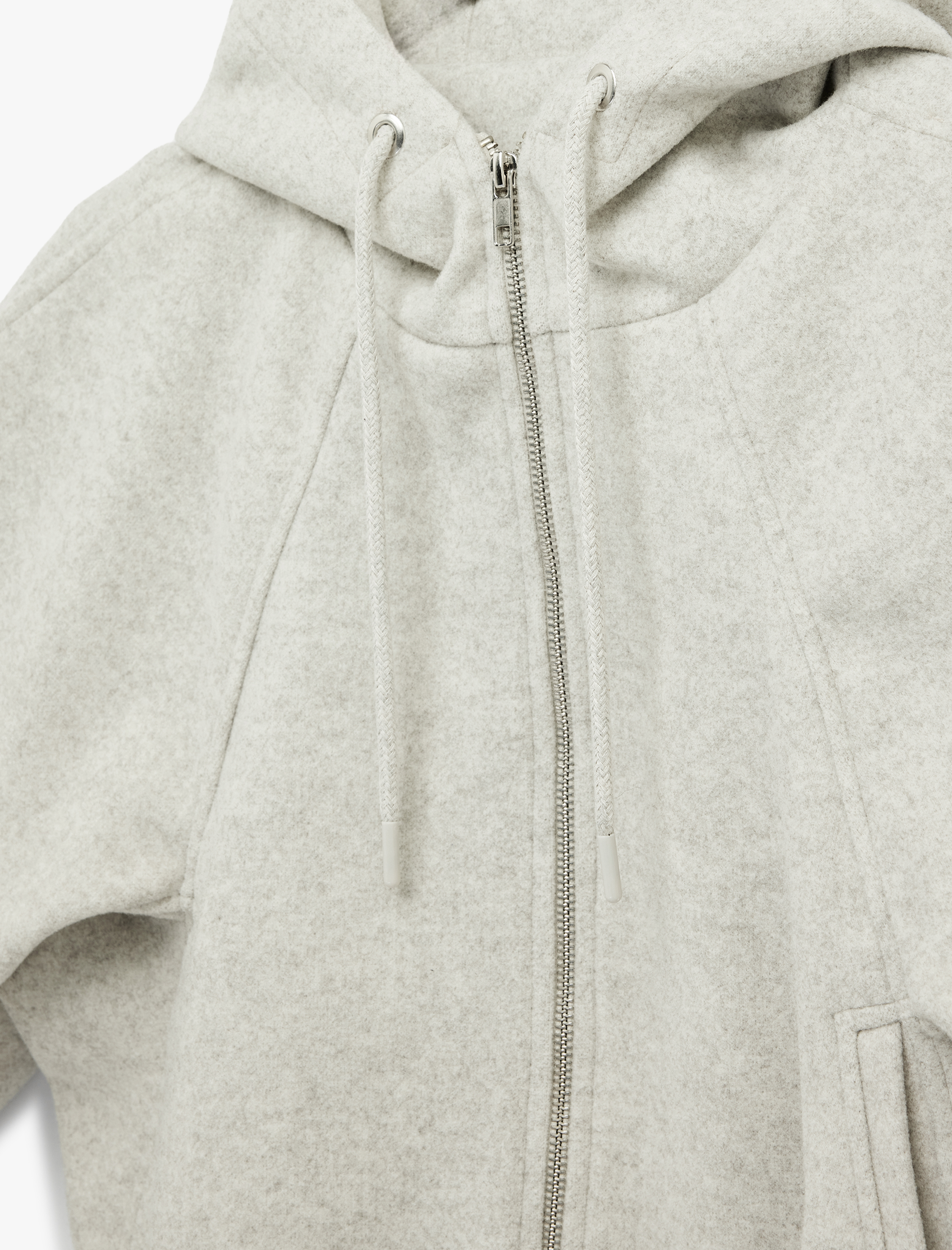   Cepli Fermuarlı Uzun Kollu Kapüşonlu Kaşe Bomber Ceket