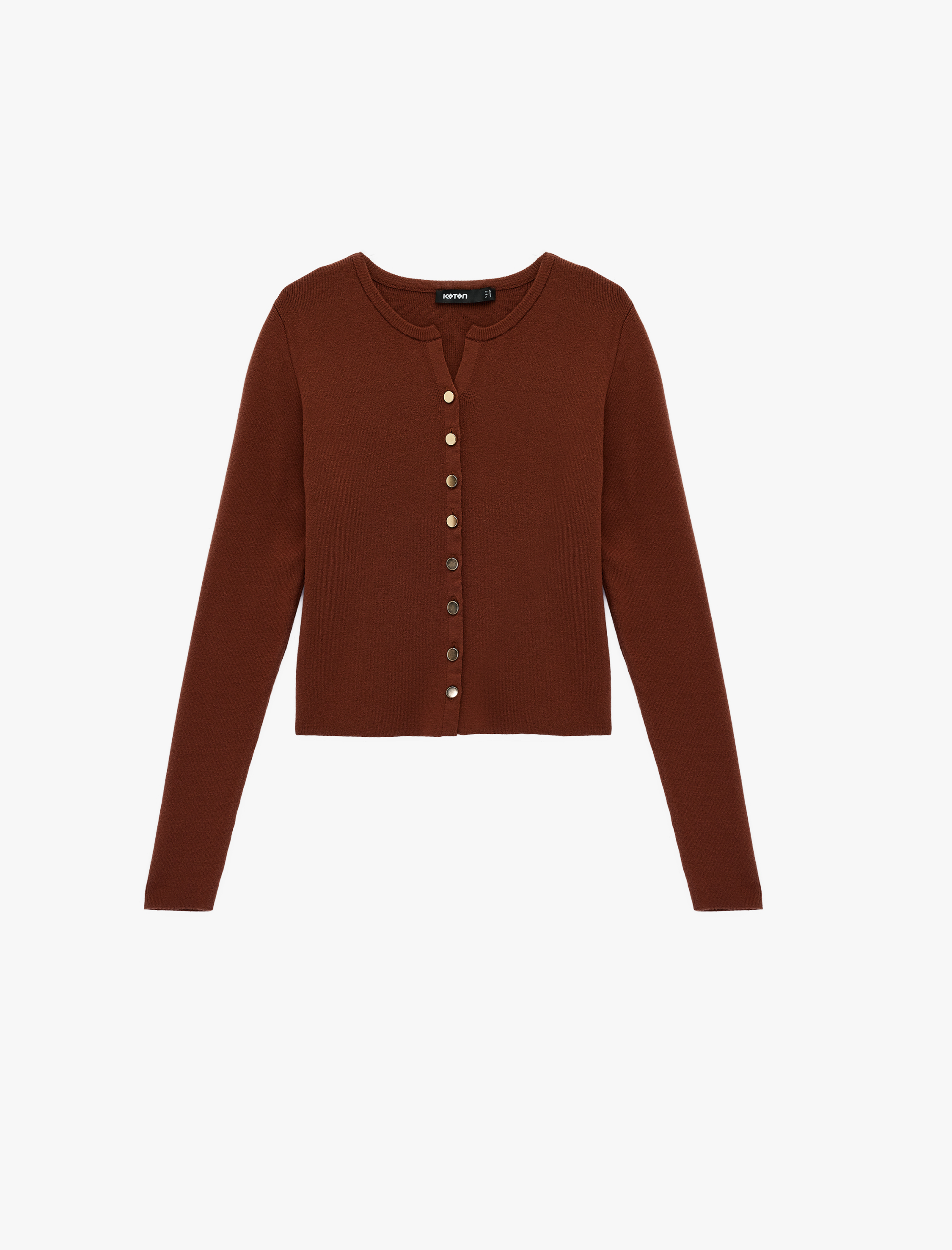   Uzun Kollu Düğmeli Bisiklet Yaka Triko Hırka