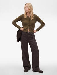 Uzun Kollu Düğmeli Bisiklet Yaka Triko Hırka