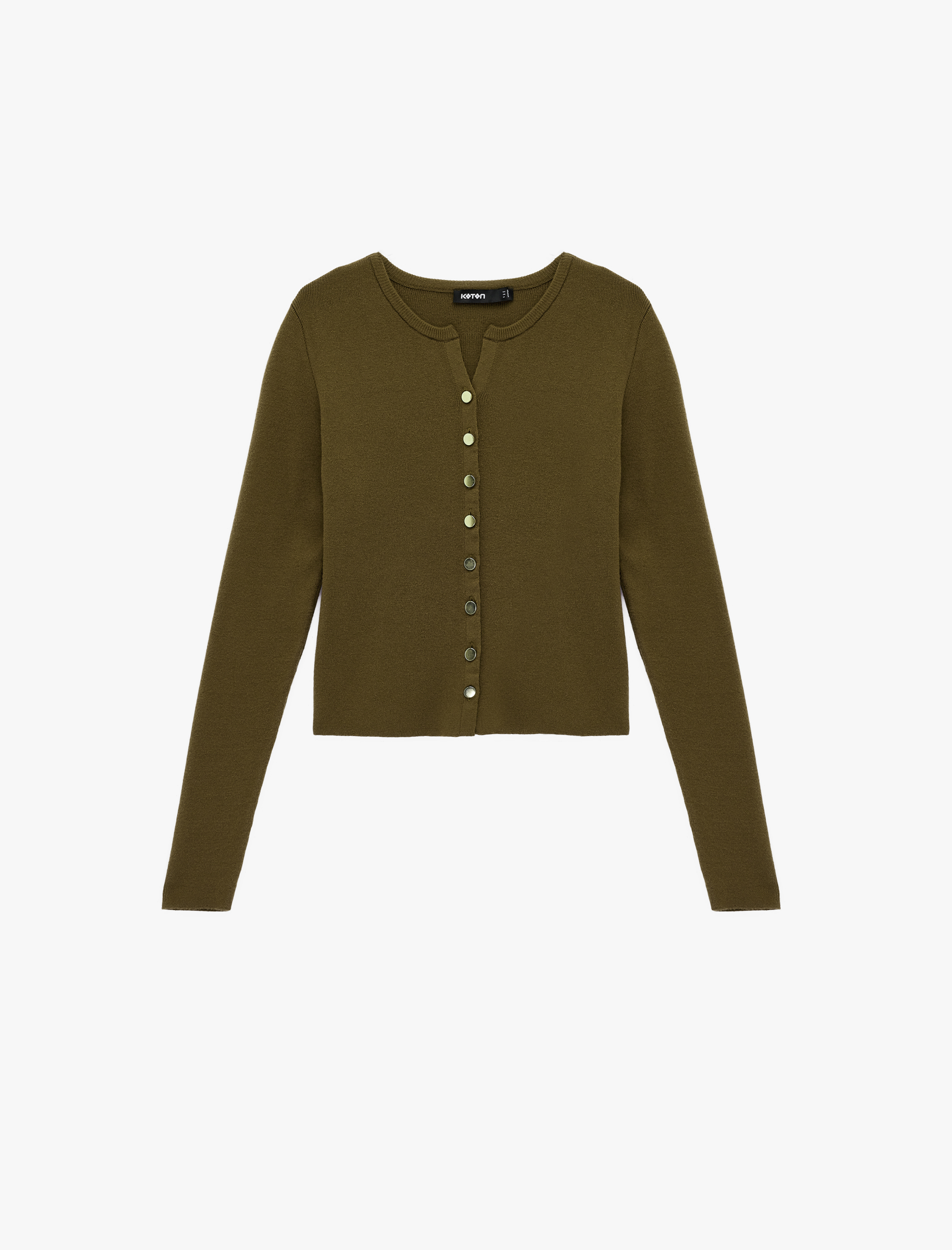   Uzun Kollu Düğmeli Bisiklet Yaka Triko Hırka