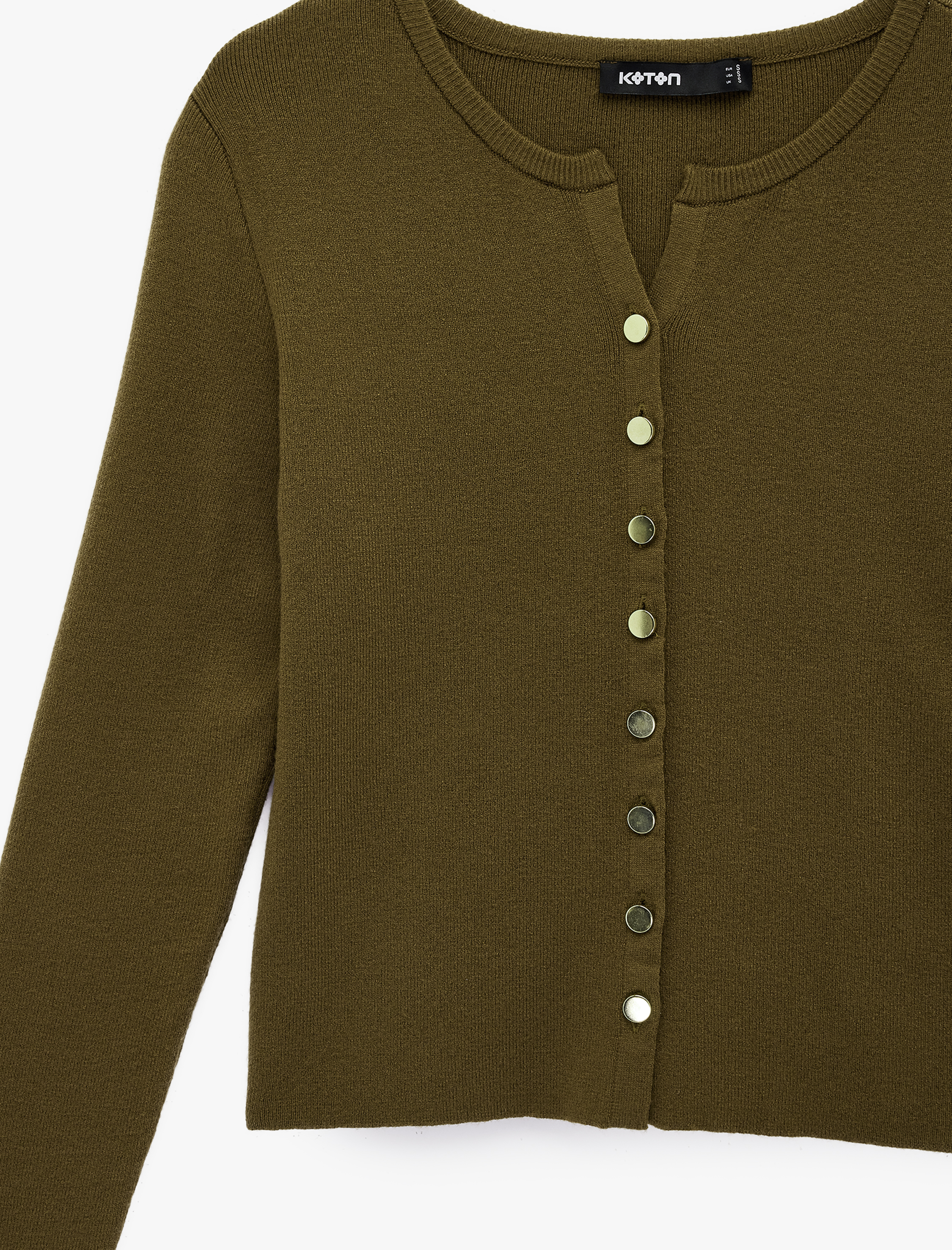   Uzun Kollu Düğmeli Bisiklet Yaka Triko Hırka