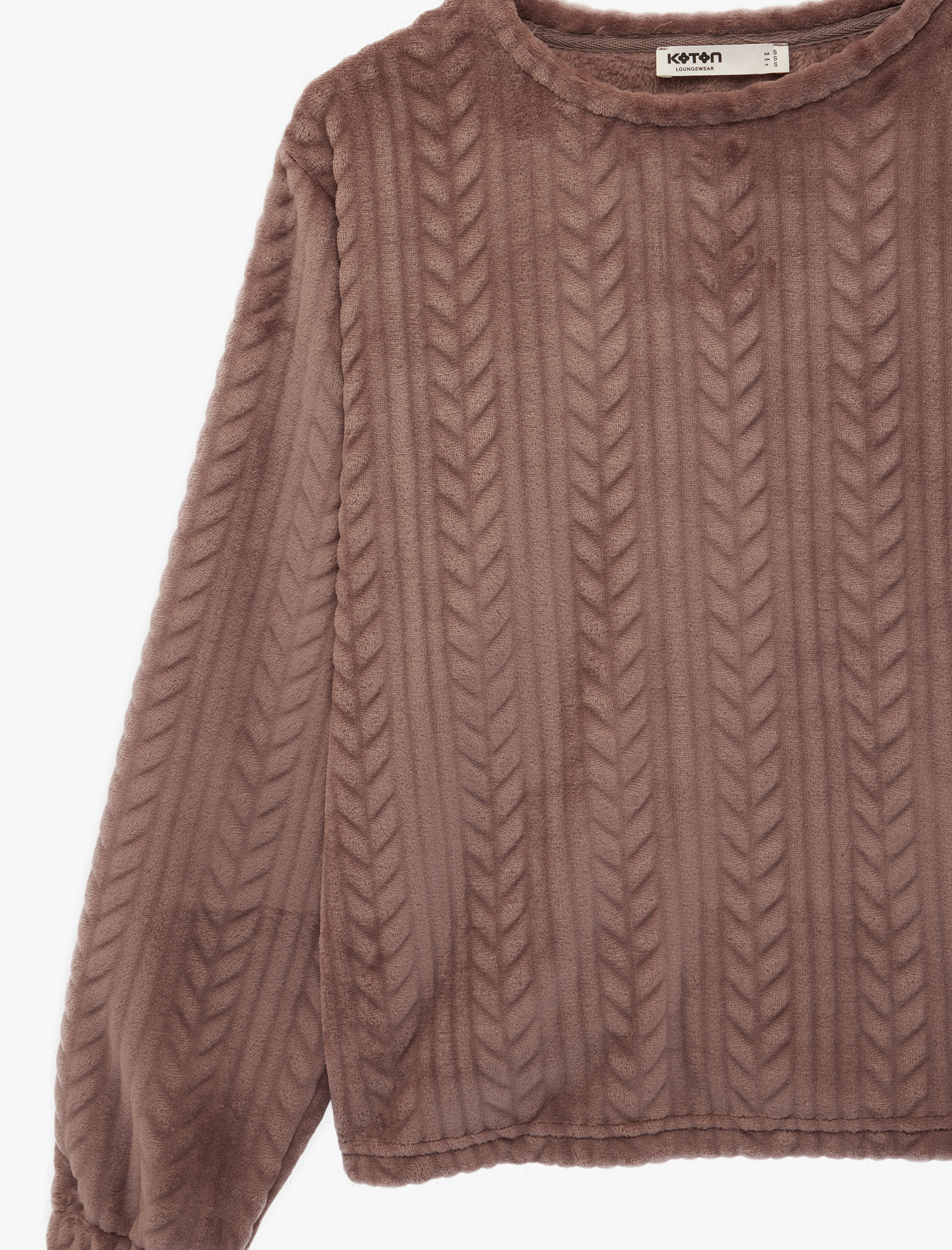   Uzun Kollu Bisiklet Yaka Dokulu Pijama Üstü